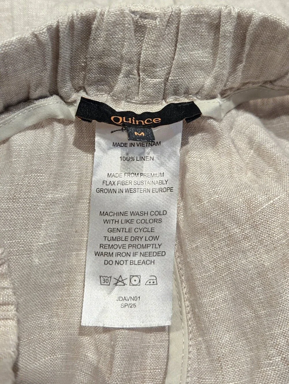 Quince European Linen Pants Flax Tan Cropped Size Medium